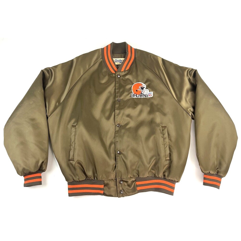 VTG Cleveland Browns Chalk Line Satin Snap Up Bomber Jacket USA Made Mens Sz XL